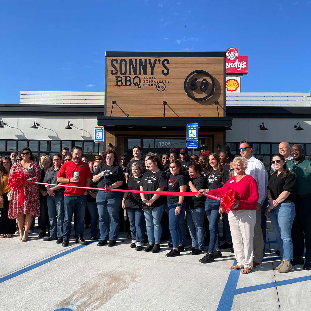Ribbon Cutting Ceremony outside Tifton Sonny's BBQ