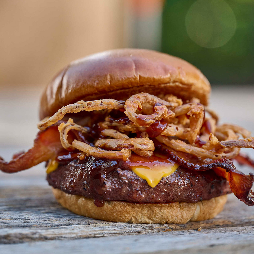 BBQ & Bacon Brisket Burger with Candied Bacon